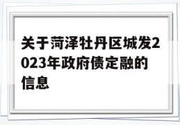 关于菏泽牡丹区城发2023年政府债定融的信息