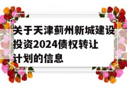 关于天津蓟州新城建设投资2024债权转让计划的信息