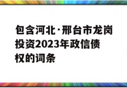 包含河北·邢台市龙岗投资2023年政信债权的词条