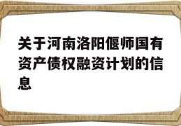 关于河南洛阳偃师国有资产债权融资计划的信息