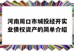 河南周口市城投经开实业债权资产的简单介绍