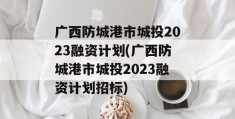 广西防城港市城投2023融资计划(广西防城港市城投2023融资计划招标)