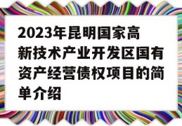 2023年昆明国家高新技术产业开发区国有资产经营债权项目的简单介绍