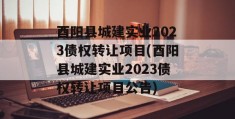 酉阳县城建实业2023债权转让项目(酉阳县城建实业2023债权转让项目公告)