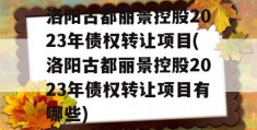 洛阳古都丽景控股2023年债权转让项目(洛阳古都丽景控股2023年债权转让项目有哪些)