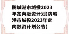 防城港市城投2023年定向融资计划(防城港市城投2023年定向融资计划公告)