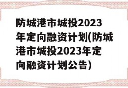 防城港市城投2023年定向融资计划(防城港市城投2023年定向融资计划公告)