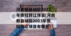 河南郏县城投2023年债权转让项目(河南郏县城投2023年债权转让项目有哪些)