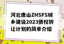 河北唐山ZHSFS城乡建设2023债权转让计划的简单介绍