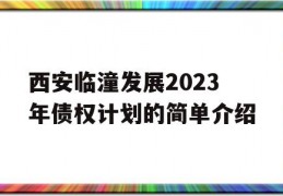 西安临潼发展2023年债权计划的简单介绍