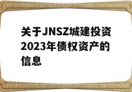 关于JNSZ城建投资2023年债权资产的信息