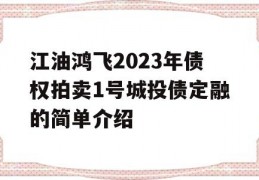 江油鸿飞2023年债权拍卖1号城投债定融的简单介绍