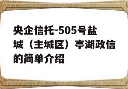 央企信托-505号盐城（主城区）亭湖政信的简单介绍