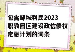 包含邹城利民2023职教园区建设政信债权定融计划的词条