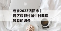 包含2023洛阳市瀍河区帽郭村城中村改造项目的词条