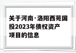 关于河南·洛阳西苑国投2023年债权资产项目的信息