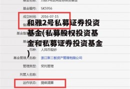 和雅2号私募证券投资基金(私募股权投资基金和私募证券投资基金)