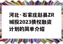 河北·石家庄赵县ZR城投2023债权融资计划的简单介绍