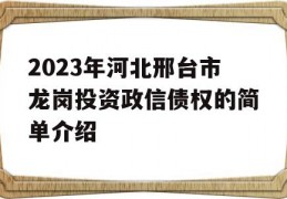 2023年河北邢台市龙岗投资政信债权的简单介绍