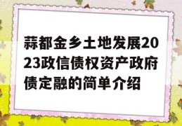 蒜都金乡土地发展2023政信债权资产政府债定融的简单介绍