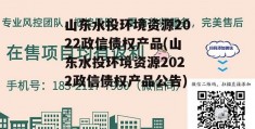 山东水投环境资源2022政信债权产品(山东水投环境资源2022政信债权产品公告)