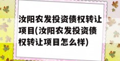 汝阳农发投资债权转让项目(汝阳农发投资债权转让项目怎么样)