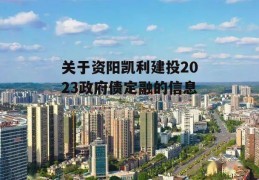 关于资阳凯利建投2023政府债定融的信息