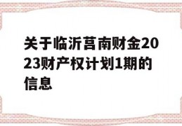 关于临沂莒南财金2023财产权计划1期的信息