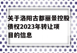 关于洛阳古都丽景控股债权2023年转让项目的信息