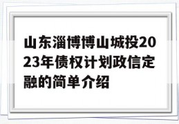 山东淄博博山城投2023年债权计划政信定融的简单介绍