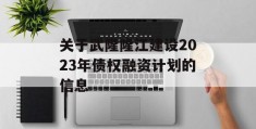 关于武隆隆江建设2023年债权融资计划的信息