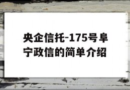 央企信托-175号阜宁政信的简单介绍