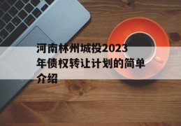 河南林州城投2023年债权转让计划的简单介绍