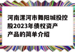 河南漯河市舞阳城投控股2023年债权资产产品的简单介绍