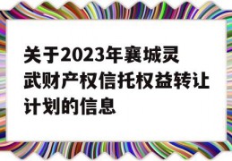 关于2023年襄城灵武财产权信托权益转让计划的信息