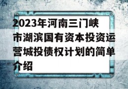 2023年河南三门峡市湖滨国有资本投资运营城投债权计划的简单介绍