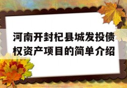 河南开封杞县城发投债权资产项目的简单介绍