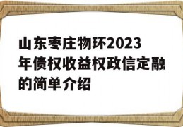 山东枣庄物环2023年债权收益权政信定融的简单介绍