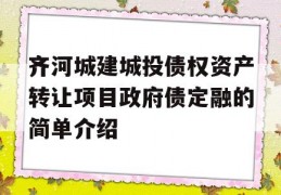 齐河城建城投债权资产转让项目政府债定融的简单介绍