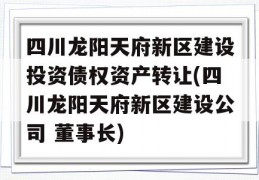 四川龙阳天府新区建设投资债权资产转让(四川龙阳天府新区建设公司 董事长)