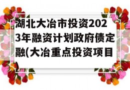 湖北大冶市投资2023年融资计划政府债定融(大冶重点投资项目)