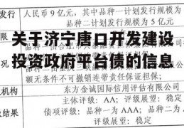 关于济宁唐口开发建设投资政府平台债的信息