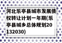 河北乐亭县城市发展债权转让计划一年期(乐亭县城乡总体规划20132030)