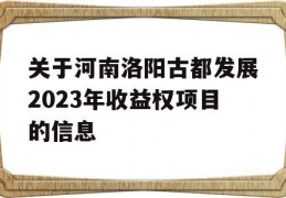 关于河南洛阳古都发展2023年收益权项目的信息