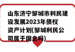 山东济宁邹城市利民建设发展2023年债权资产计划(邹城利民公司属于国企吗)