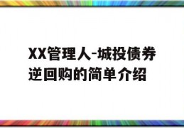 XX管理人-城投债券逆回购的简单介绍