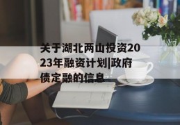 关于湖北两山投资2023年融资计划|政府债定融的信息