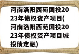 河南洛阳西苑国投2023年债权资产项目(河南洛阳西苑国投2023年债权资产项目城投债定融)