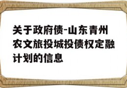 关于政府债-山东青州农文旅投城投债权定融计划的信息