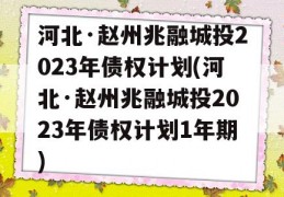 河北·赵州兆融城投2023年债权计划(河北·赵州兆融城投2023年债权计划1年期)